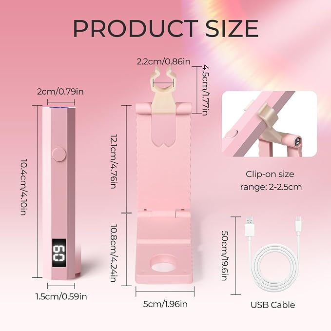 mlogiroa UV Nail Lamp with Stand Foldable Pink Flash Cure Lamp | 360°Adjustable Rotation, Portable, Relax Hands, for Gel Polish Home DIY Salon Women Painting Manicure