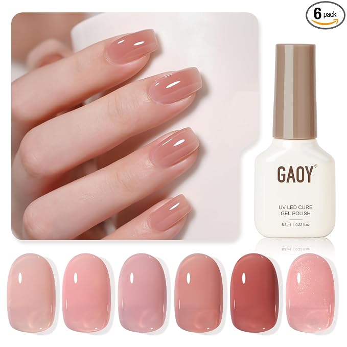 GAOY Jelly Gel Nail Polish Set, 6 Colors Nude Milky Pink Sheer UV Gel | Buildable Color, Natural Nails, UV Lamp Required, Long Lasting, Easy to Apply, Salon Manicure at Home