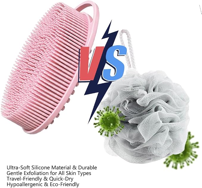 Silicone Body Scrubber Body Shower Bath and Shampoo Brush Shower Cleaning Gentle Exfoliating Use for All Skin Type Men & Women Black