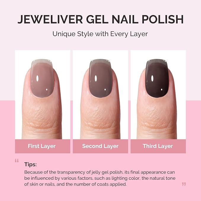 MelodySusie Jeweliver Jelly Gel Nail Polish, 0.5Fl.oz Black Jelly Gel Polish Sheer Translucent Soak Off UV LED Light Cure Valentine's Day Gift for Women Nail Art Manicure Nail Art DIY at Home JM-NJ-4