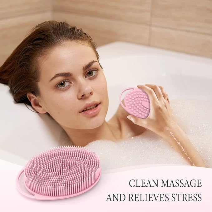 PQRUU 3 Pack Silicone Body Scrubber, Soft Silicone Loofah, Exfoliating Body Scrubbers for Use in Shower,Bath Scrubbers Fit for All Kinds of Skin, Rapid Foaming,Black,Green,Pink