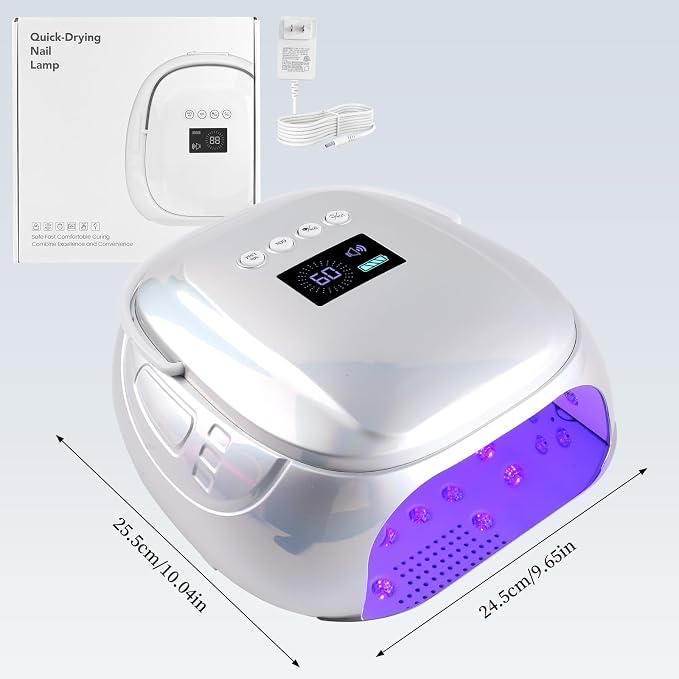 126W Rechargeable UV LED Nail Lamp, Portable Cordless Nail Dryer with Auto Sensor and 4 Timer Settings, Professional Curing Lamp for Gel Polish and Salon (Plating Silver)