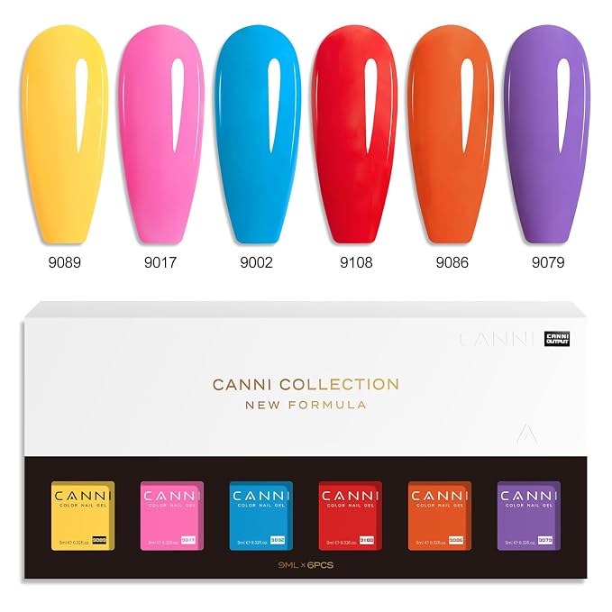CANNI 9ML Gel Nail Polish Set, 6 Rainbow Shades UV LED Soak Off Gel Polish | Smooth Application • Highly Pigmented • Glossy Finish • Long-Lasting Wear • Nail Art • Salon DIY Manicure • Easy Application