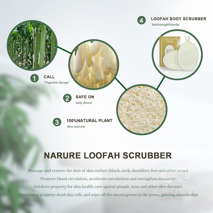 Natural Loofah Exfoliating Body Scrubber, Made with Natural Shower Loofah Sponge for Men and Women’s SPA (Pack of 2)