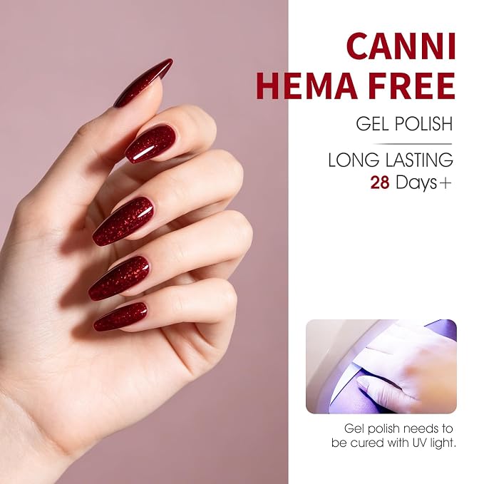 CANNI 9ML Red Gel Nail Polish Set, 6 Dark Red Shades UV LED Soak Off | Smooth Application • Highly Pigmented • Glossy Finish • Long-Lasting Wear • Nail Art • Salon DIY Manicure • Easy Application