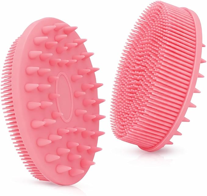 All-in-One Exfoliating Shower Brush – Gentle Silicone Loofah for Sensitive Skin with Dual-Purpose Scalp Massage for Spa-Quality Showers Daily (1pck) (Pink)