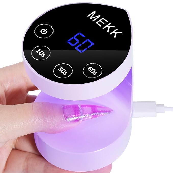 MEKK Mini Flash Cure Nail Lamp, Small UV Light for Gel Nails | Auto Senser,8 LED Beads, 4 Timer Settings, Peach-Shaped, Compact for Travel/Home Use, Fits Single Finger Gel Nails-Purple
