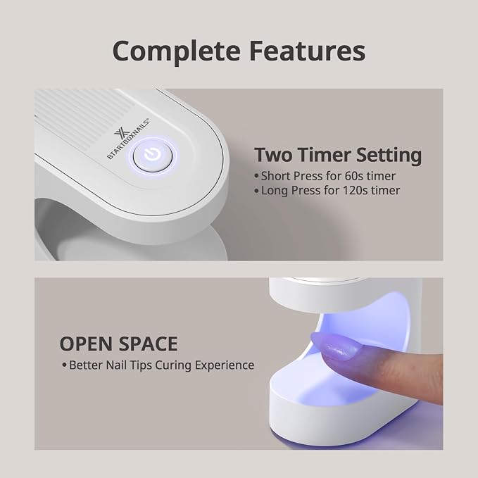 BTArtboxnails Handy Mini Nail Lamp, Mini UV LED Nail Light for Gel Nail | Ultra-Compact Pocket Size, Skin-Safe & Low-Impact Design, 60/120s Dual Timers & Auto Shut-Off,Salon-Worthy Curing