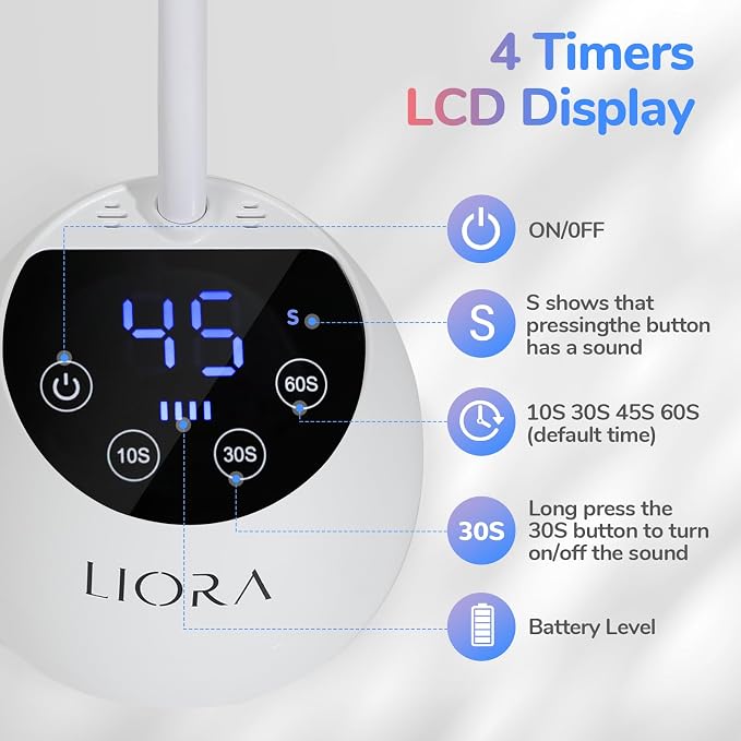 LIORA UV LED Nail Lamp | Cordless USB Rechargeable, Gooseneck, 4 Timers & Auto Sensor, Flash Curing, Salon, Home & DIY Use