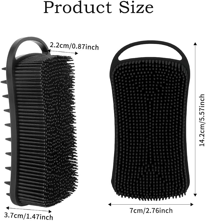 2 PCS Soft Silicone Body Scrubber, 2 in 1 Exfoliating Shower Bath Scrubber, Silicone Loofah Bath and Shampoo Brush Body Shower Use Shower Hair Scalp Massager, Easy to Clean, Lather Well (Black&Blue)