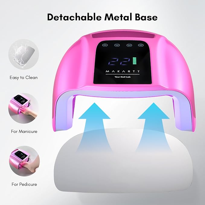 Makartt Professional UV LED Nail Lamp with Handle Rechargeable Nail Dryer | Cordless Nail Light with 42 LED Beads 4 Timers LCD Auto Sensor Fast Curing Gel Polish for Salon Nail Artist, Gradient Pink