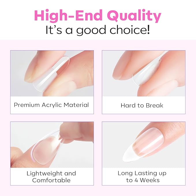 Modelones Pointed Almond Nail Tips Medium Pre-shaped Soft Gel Fake Nails | Acrylic Clear Full Cover Press on Extension Kit Gel Manicure DIY at Home 216PCS 12Sizes