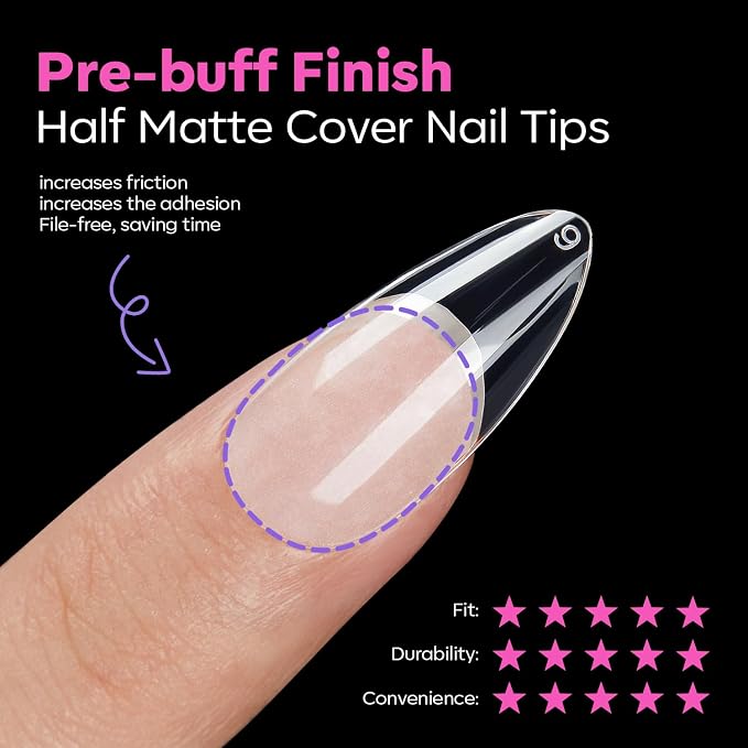 Modelones Pointed Almond Nail Tips Medium Pre-shaped Soft Gel Fake Nails | Acrylic Clear Full Cover Press on Extension Kit Gel Manicure DIY at Home 216PCS 12Sizes