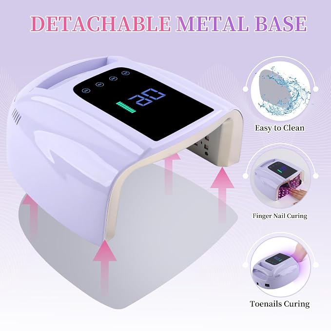 96W Rechargeable UV LED Nail Lamp, Cordless UV Light for Nails with LCD Display Auto Sensor, 4 Timer Setting and Smart Sensor Nail Dryer,Nail Cure Light with Removable Bottom(Violet)