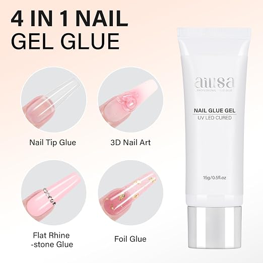 AILLSA Solid Gel Nail Glue for Nail Tips Strong Nail Glue for Press Ons | Professional Fake Acrylic Soft Nails Glue U V Lamp Curing Needed - Long Lasting 15g / 0.5fl.oz