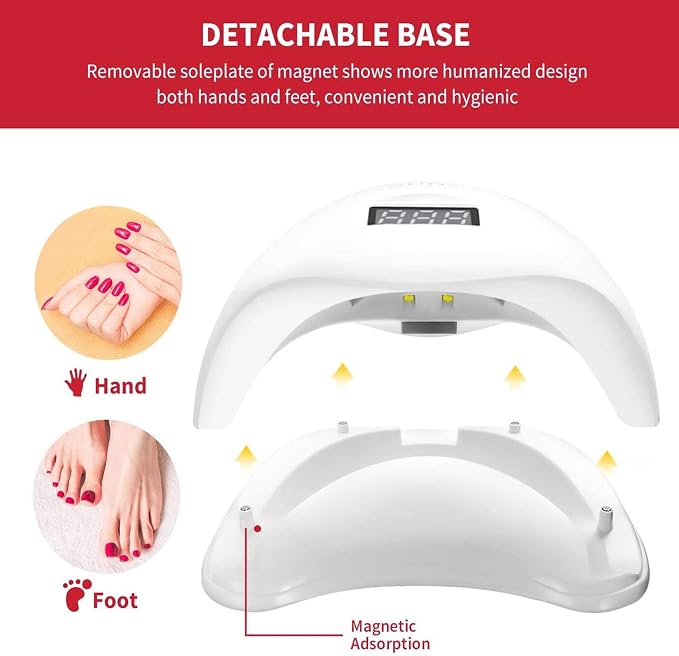 LED Nail Lamp, 48W Nail Dryer Gel Nail Polish Curing LED UV Light with 4 Timers Automatic Sensor LCD Display Professional Nail Art Tools Accessories for Fingernail Toenail Salon(White