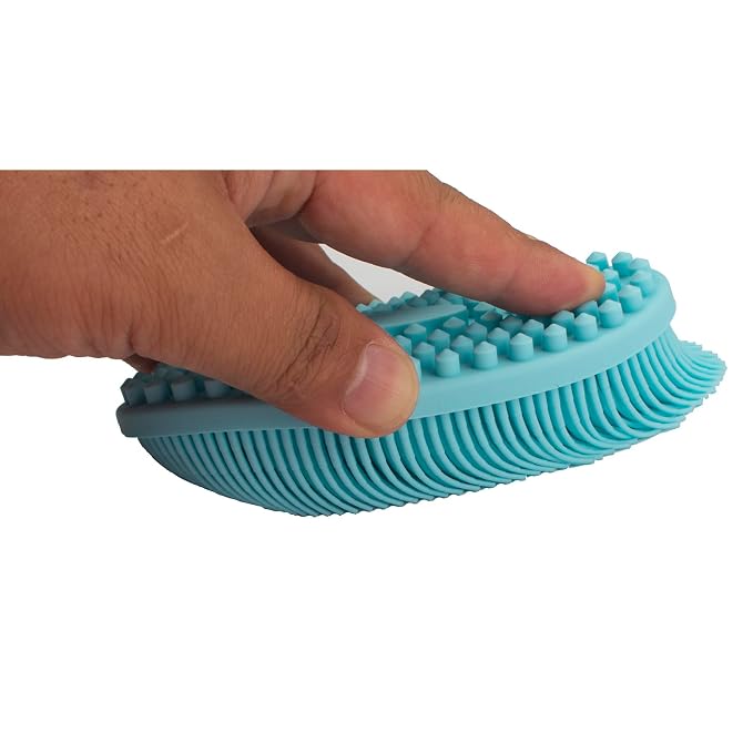 DNC Exfoliating Silicone Body Scrubber Shower Bath Body Brush loofah Easy to Clean, Lathers Well, Eco Friendly, Long Lasting (Blue