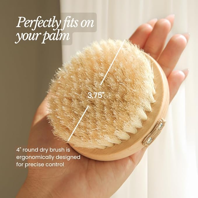 Bare Botanics Dry Brushing Body Brush for Lymphatic Drainage | Medium Firmness Cruelty Free Natural Boar Bristles Improves Circulation and Gently Exfoliates | Ergonomic Elastic Strap