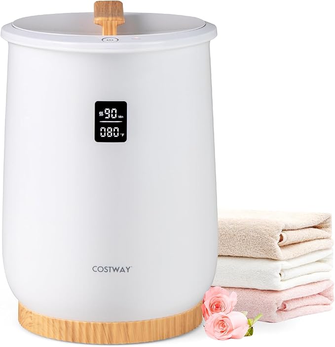 COSTWAY 20L Towel Warmer for Bathroom, Luxury Heated Towel Warmer Bucket with LED Screen, One Button Control, 4 Timer Settings, Fragrant Disc Holder, Blanket Warmer for Pajamas, Bathrobes