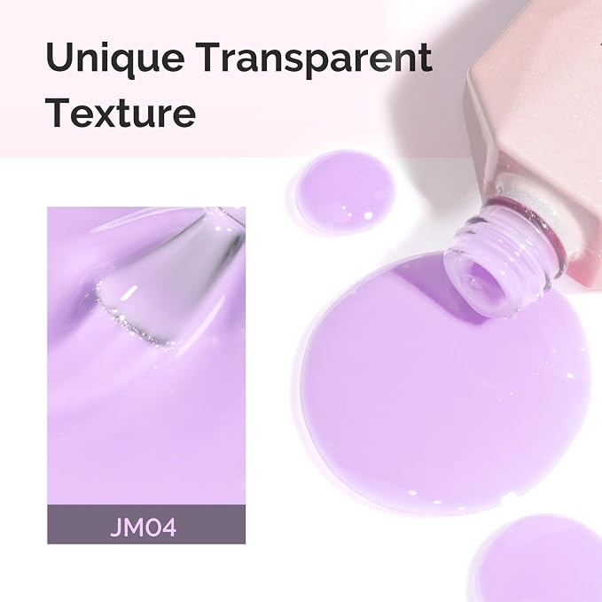 MelodySusie Jeweliver Gel Nail Polish, 0.5Fl Oz Lavender Puprle Jelly Gel Polish Sheer Translucent Nude Soak Off UV LED Light Cure Spring Summer Colors Nail Art Manicure Nail Art DIY at Home JM04