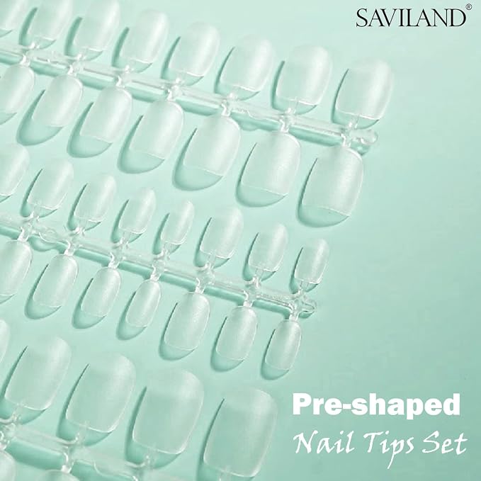 SAVILAND Square Nail Tips – Pre-File Soft Nail Gel Tips Matte Gels X Nails 15 Sizes Natural Nail Tips 360pcs Full Cover No Need Base Gel French Nails Easy to DIY Nail Art Nail Extension DIY Home Gift