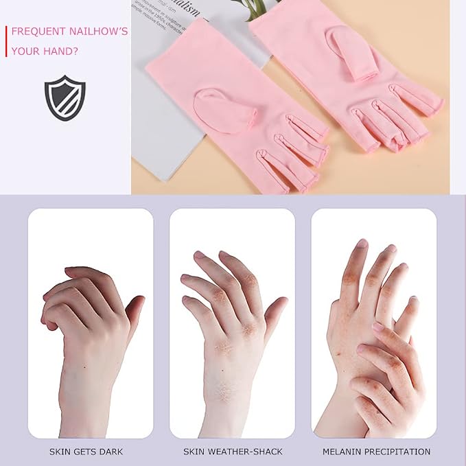 UV Protection Gloves for Nail Lamp, Fingerless Manicure Gloves, 1 Pair | UPF 50+, driving glove, breathable quick-dry, extended wrist coverage, for gel nail curing and outdoor use