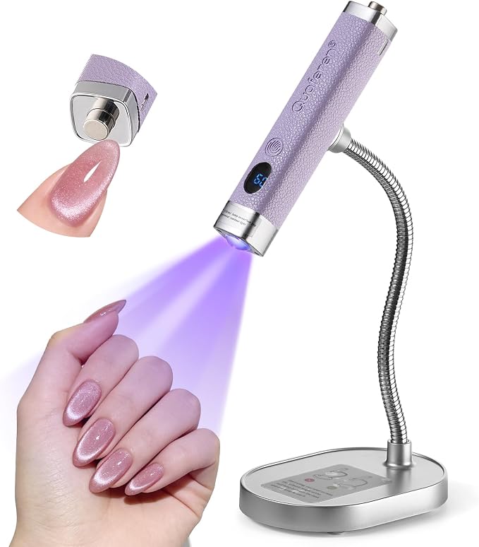 Mini Flash Cure Handheld UV Nail Lamp with Stand, Cat Eye Magnet(Purple) | Auto Sensor, 365+405nm for Gelx, Nail Tips, Glue, Rhinestone, Hands-Free, Cordless, Type-C Charging for Home Salon