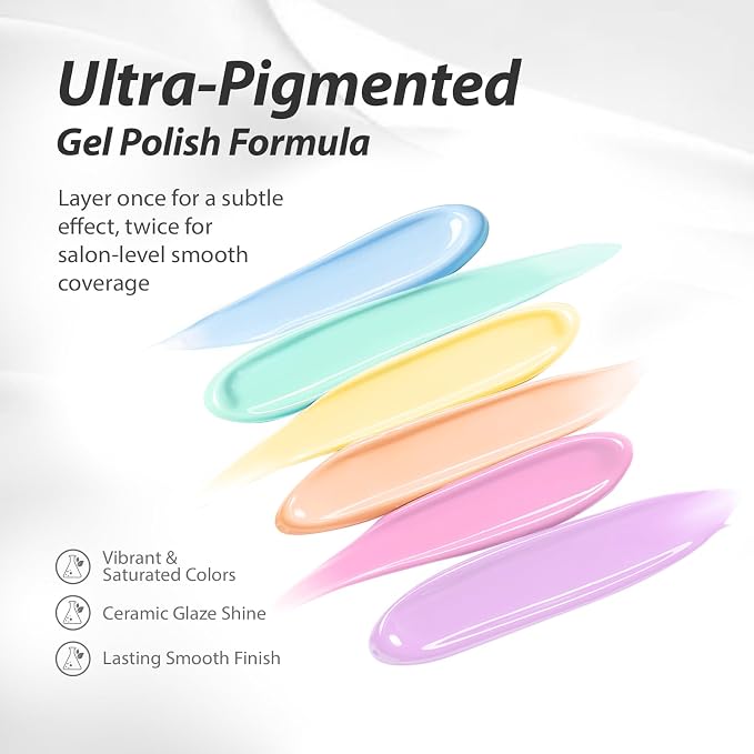 Makartt Pastel Gel Nail Polish Set 15ML: 6 High-Gloss Colors | Large Capacity, One-Coat, Spring Summer Collection, Blue Green Yellow Purple Pink, UV/LED Lamp Required, Home & Salon DIY