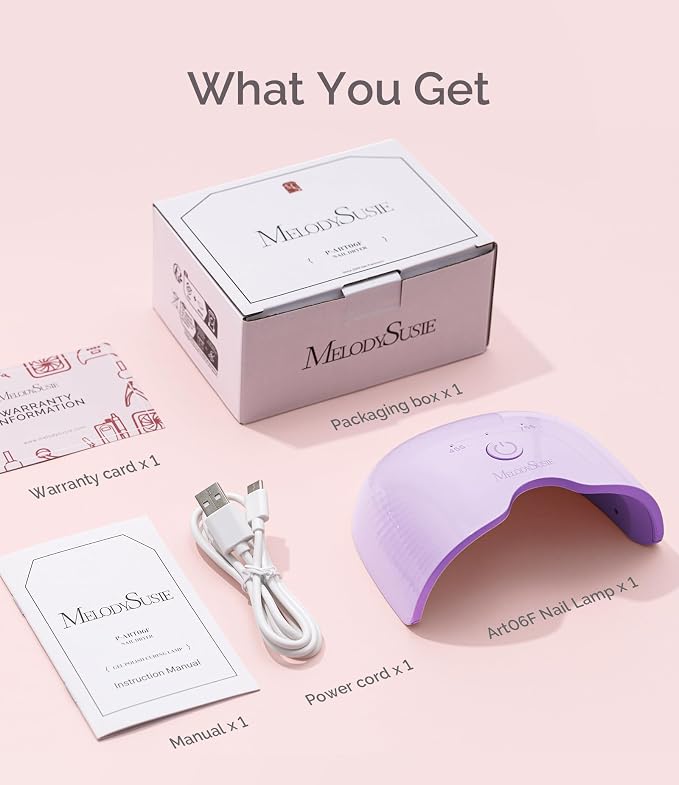 MelodySusie Lightweight Compact UV Nail Lamp P-Art06F for Half-Cured Gel | 6W, 45s/75s Timer, One-Button Control, 6 UV/LED Beads, Base Coat, Top Coat, Beginners, Corded