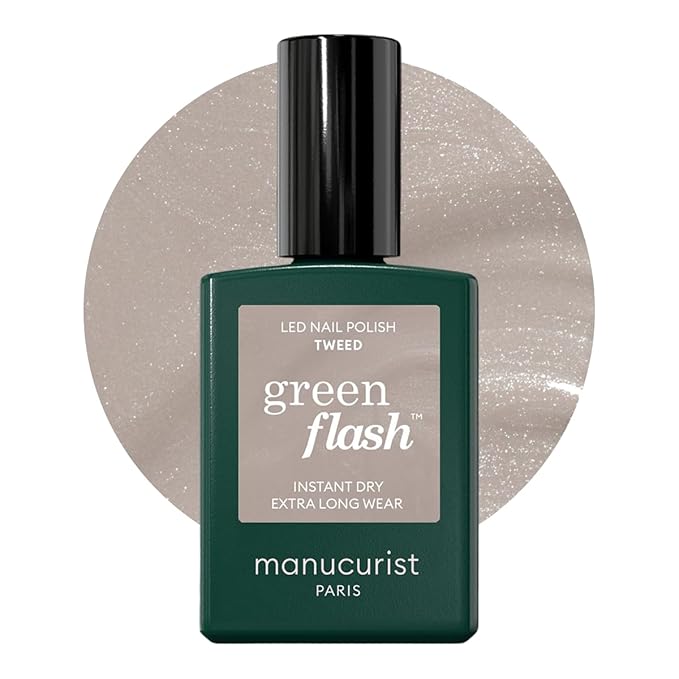 Manucurist Green Flash Tweed Pearlescent Grey LED Gel Nail Polish | LED Gel Polish & Semi-Permanent Nail Varnish, UV Nail Lamp - 12-Free, Bio-Sourced, Vegan, Made in France, 0.5 fl oz
