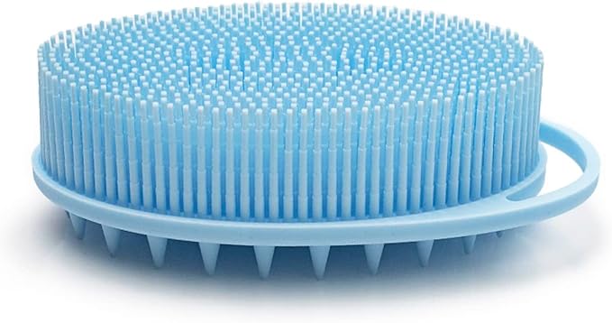Blue Silicone Exfoliating Body Shower Scrubber Brush - Soft for Kids & Adults, All Skin Types