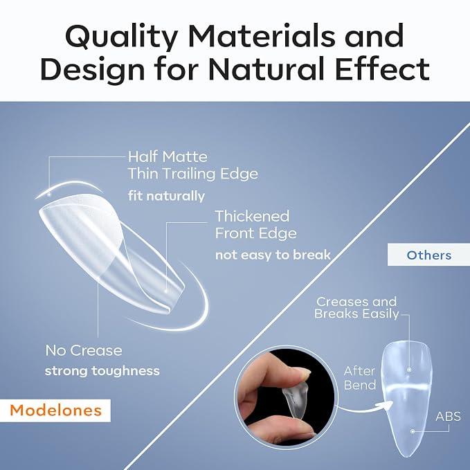 Modelones Extra Short Coffin Nail Tips Pre-shaped Soft Gel Fake Nails False | Acrylic Clear Full Cover Press on Extension Kit Gel Manicure DIY at Home 216PCS 12Sizes