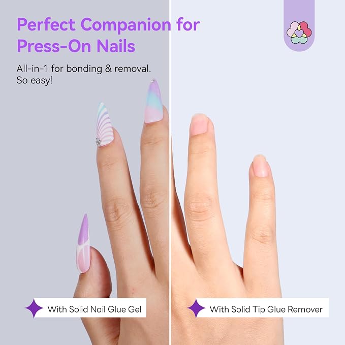 SAVILAND Solid Nail Glue Gel Kit with UV Lamp, Remover and Cuticle Oil | Includes fast-spray remover, cuticle oil pen and prep tools, 60-second UV cure, complete press-on bonding and removal set