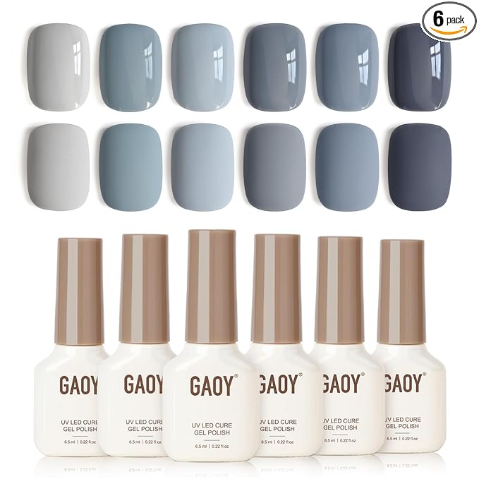 GAOY Dusty Blue Gel Nail Polish Set, 6 Colors Denim Gray Pale UV Gel Polish | UV Lamp Required, Pigmented, Long Lasting, Easy to Apply, Salon Manicure at Home, Gift for Women