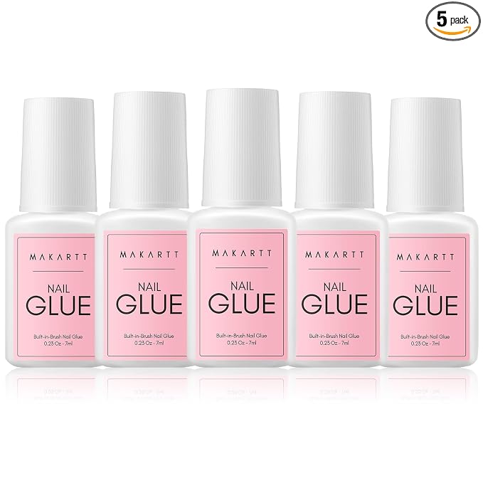Makartt Super Strong Nail Glue for Press on Nails: Acrylic Nail Tips-Fake Nails-Salon Quality Brush On Nail Glue-Quick Dry Easy Application No Need for Nail Lamp Durable & Long-Lasting 7ML 5Pcs