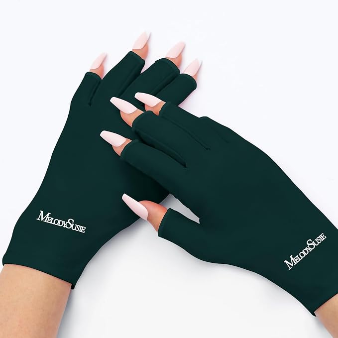 MelodySusie UPF50+ Fingerless UV Protection Gloves for Gel Manicures | Cool breathable fabric,professional UPF50+ UV protection,fingerless design ideal for salon & home gel manicure,Anti UV Light