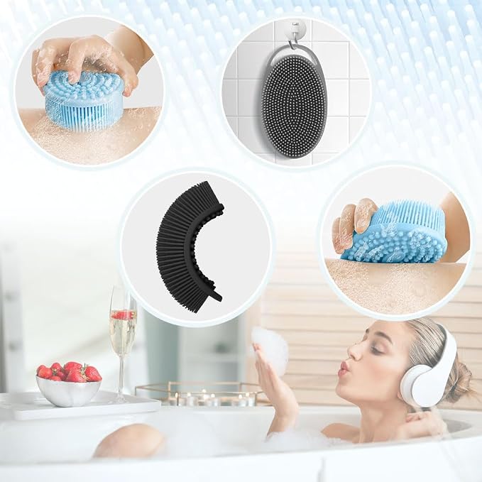 Silicone Body Scrubber Loofah Exfoliating Body Scrubber Bath Brush,Set of 3 Soft Body Scrubber Upgrade Shower Body Bath Scrubber Rich Lather Easy to Clean Suitable for Women Men-Black Blue Grey