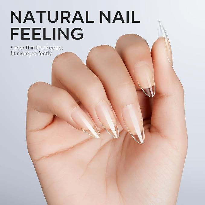 Modelones Almond Nail Tips 510pcs Medium Clear Soft Fake Press On Nails Tip | Pre Etched Half Matte Full Cover Clear Acrylic Gel False Press on Extension
