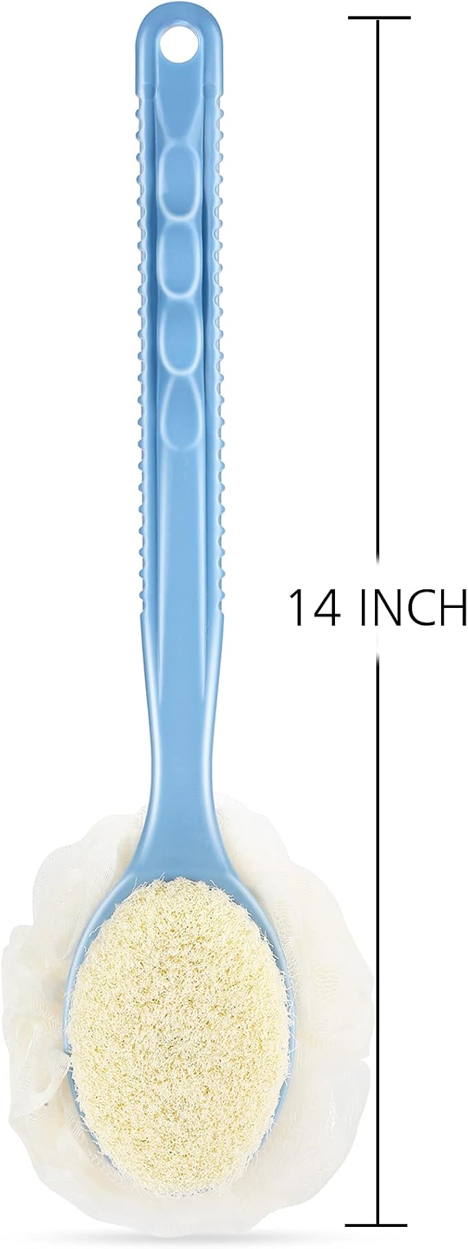 Shower Body Brush with Bristles and Loofah,Back Scrubber Bath Mesh Sponge with Curved Long Handle for Skin Exfoliating Bath, Massage Bristles Suitable for Wet or Dry, Men and Women (Grey)