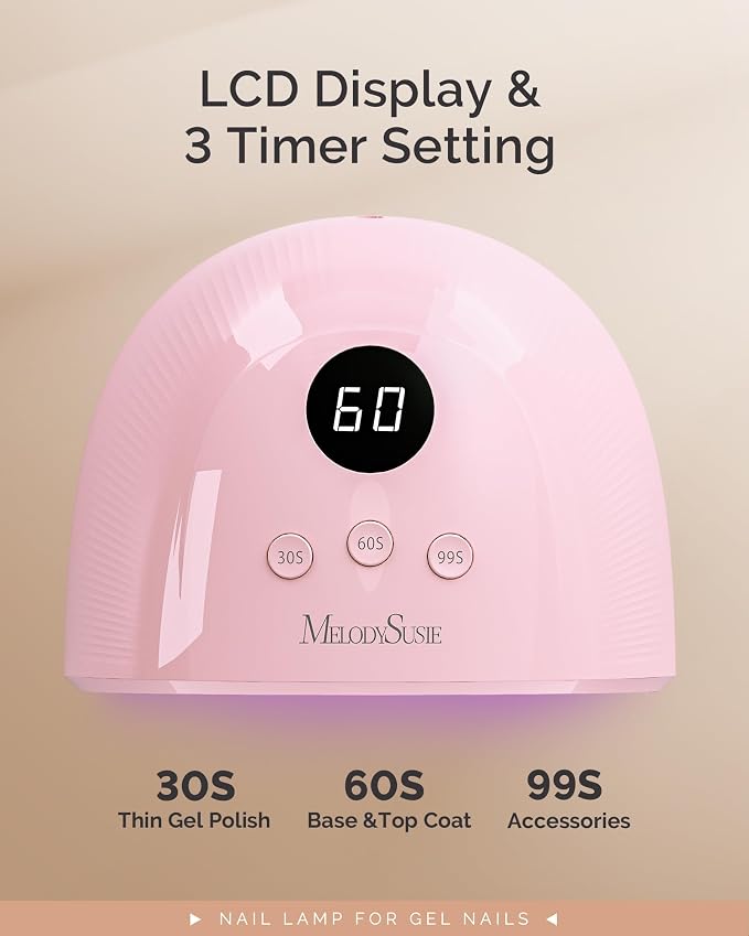 MelodySusie UV/LED Nail Lamp P-Plus30F for Rhinestone Glue | 36W; 3 Timer Settings; Smart Sensor; LCD Display; 99s Low-Heat Mode; 30 UV/LED Beads; Solid Nail Glue Gel; Liner Gel