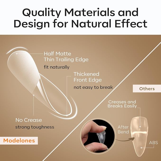 Modelones Medium Almond Nail Tips Pre-shaped Full Cover Fake Nails Soft Gel | Acrylic Clear Press on Extension Kit Gel Manicure DIY at Home 216PCS 12Sizes