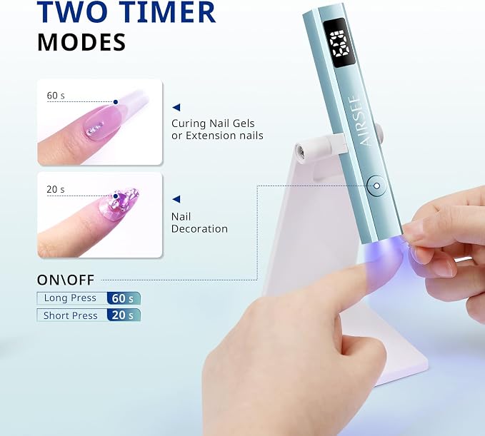AIRSEE Cordless Mini Nail Lamp with Display & Stand for Gel Nail,Green | 2 Times & Rechargeable, USB Nail Dryer for Fast Cure,Rhinestone Glue Decoration,Gel Nail Strips
