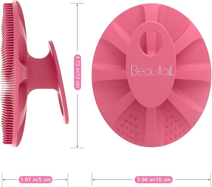 BEAUTAIL Silicone Body Scrubber, Gentle Exfoliating Brush on Sensitive Skin | Soft Shower Scrubber for Body, Hygienic Silicone Loofah, Bathroom Essentials Brush for Women, Men & Kids, 2-Pack, Pink+Blue