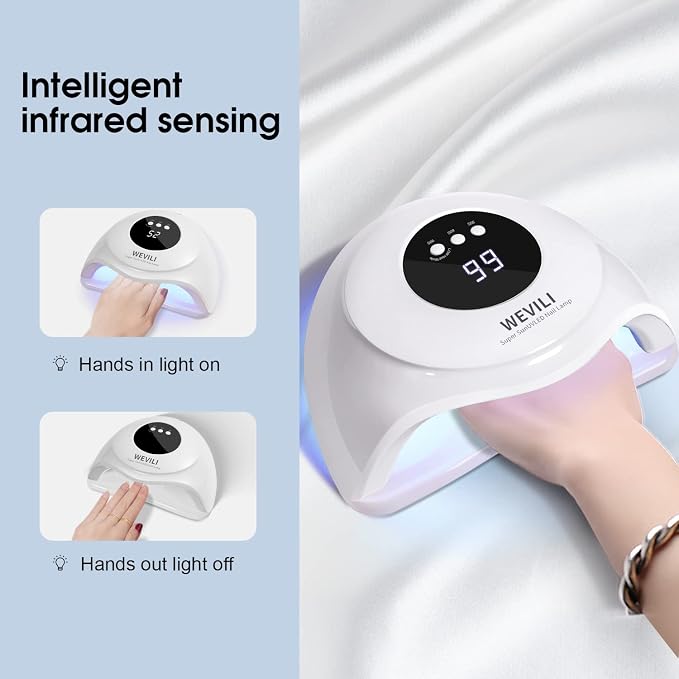 WEVILI 72W UV Nail Lamp, UV Light for Gel Nails with Smart Sensor, 3 Timer Settings & LCD Display, Portable Fast Curing Nail Dryer for Salon and Home Use (White)