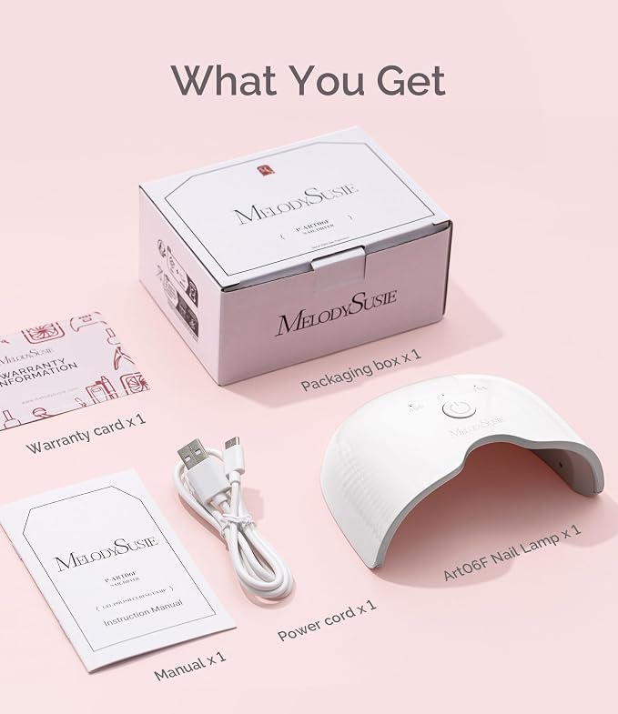 MelodySusie Lightweight Compact UV Nail Lamp P-Art06F for Half-Cured Gel | 6W, 45s/75s Timer, One-Button Control, 6 UV/LED Beads, Base Coat, Top Coat, Beginners, Corded