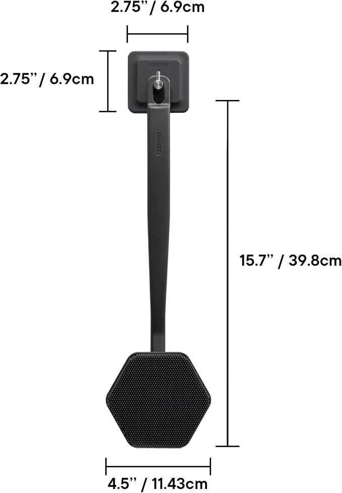 TOOLETRIES Silicone Back Scrubber for Shower with Hook - Charcoal | Long ergonomic bath brush with a non-slip grip for exfoliating and reaching hard-to-reach areas comfortably.