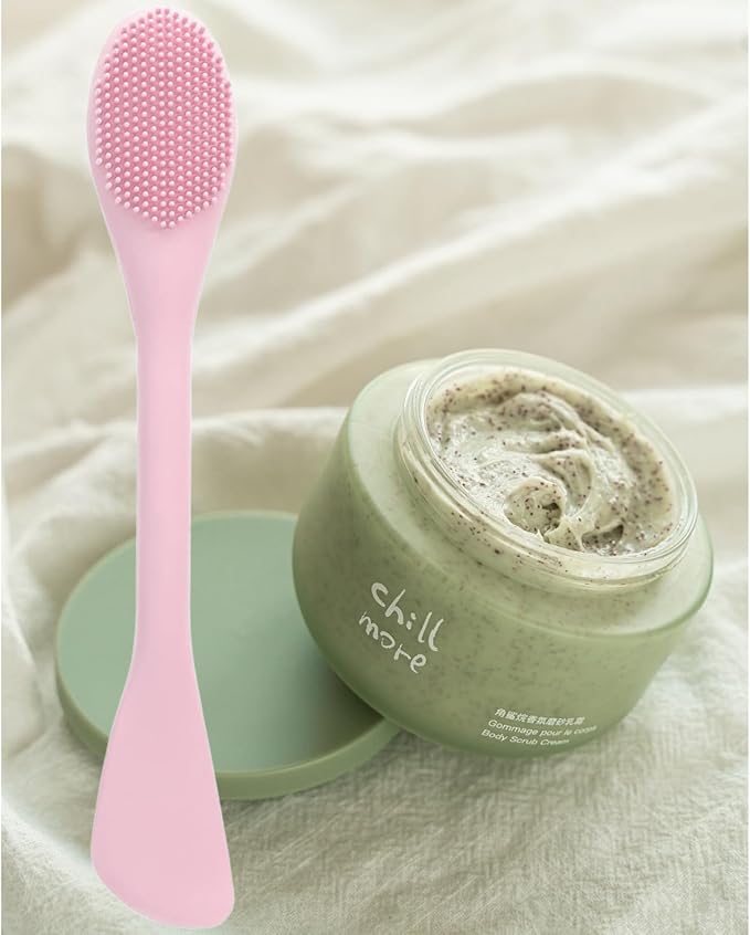 Pore Scrubber, Double-End Silicone Face Mask Brush Silicone Face Scrubber, 2Pcs Soft Mask Applicator Tool for Facial Mud,Facial Cleansing Brushes for Makeup Skincare Removal,Pink and Green
