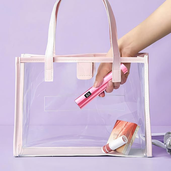 Handheld UV Nail Lamp, 5W Sparkly UV Light for Gel Nails, Portable LED Nail Lamp, Mini Nail Dryer with LCD Screen, USB Nail Light for Fast Curing, Pink