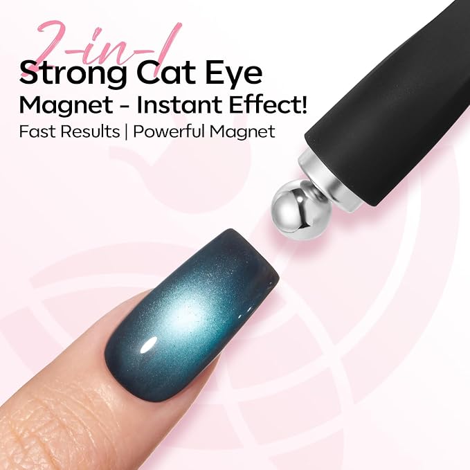 Modelones Cat Eye Magnet Black 8-in-1 Tool Strong Magnetic for Cateye Gel Polish | Steel Ball, Glass Bead& French Tip&Clover Cateye Multi-Effect Nail Magnet DIY Salon