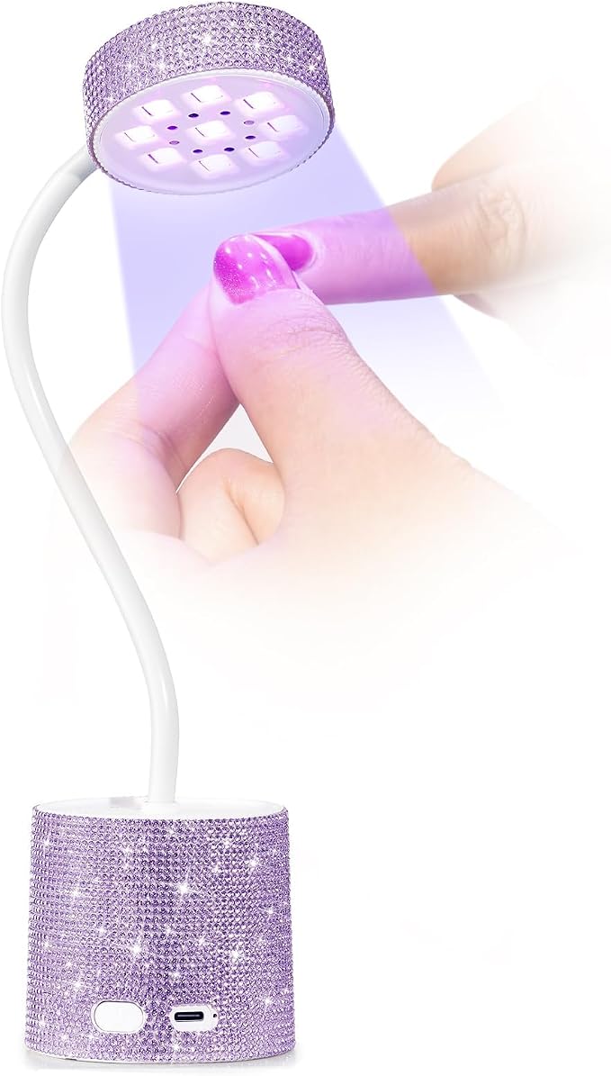 Flash Cure Nail Lamp, UV Nail Lamp for Gel Nails, Cordless Auto Sensor | 27W | Type-C | 1500mAh | Rhinestone | Mini Size | Easy to Carry | DIY Manicure | Purple Diamond